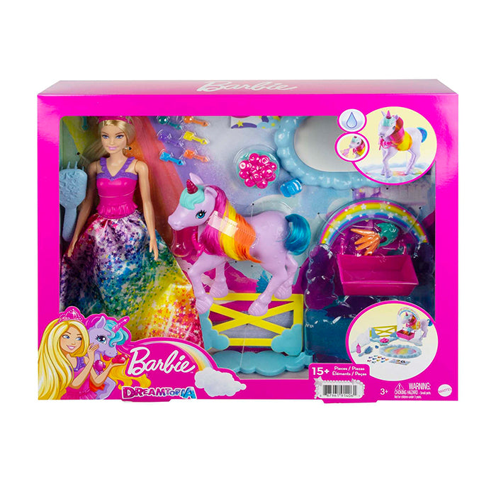 Dreamtopia Unicorn Pet Playset With Royal Fashion Doll, Unicorn Toy, Color Change, Potty Feature & 18 Accessories - GTG01 DOLLS & PLAYSETS by BARBIE at Sundora