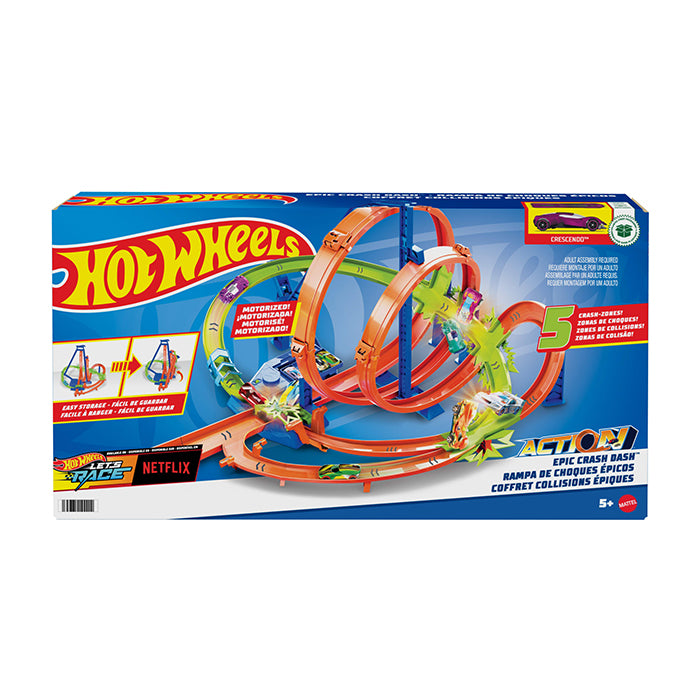 Track Set With 5 Crash Zones, Motorized Booster And 1 Car - HNL97 TRACKSETS & PLAYSETS by HOT WHEELS at Sundora