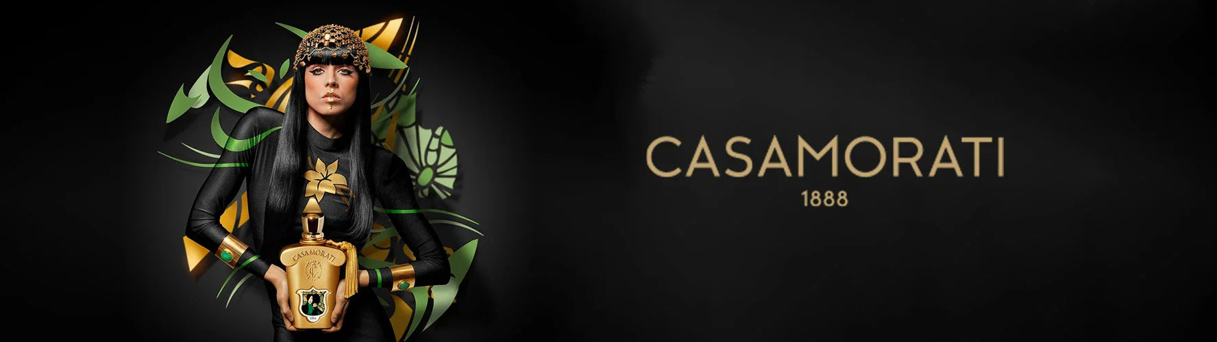 Woman in yellow hat holding Casamorati Levar Del Sole perfume with vibrant bird graphics