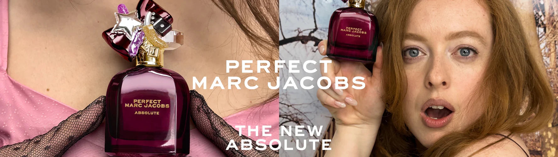 Woman outdoors holding Marc Jacobs Daisy Wild perfume bottle, sunlight and trees in background