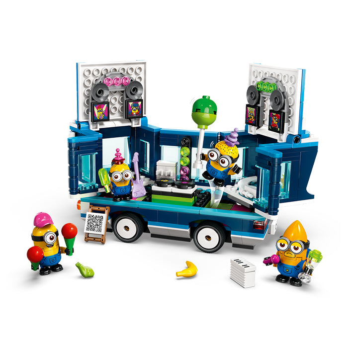 Colorful Minions-themed toy car playset with mini figures and party accessories, Sundora