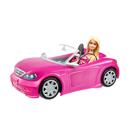 Doll &amp; Car Playset, Sparkly Pink 2-Seater Toy Convertible With Glam Details &amp; Fashion Doll - DJR55 DOLLS &amp; PLAYSETS by BARBIE at Sundora