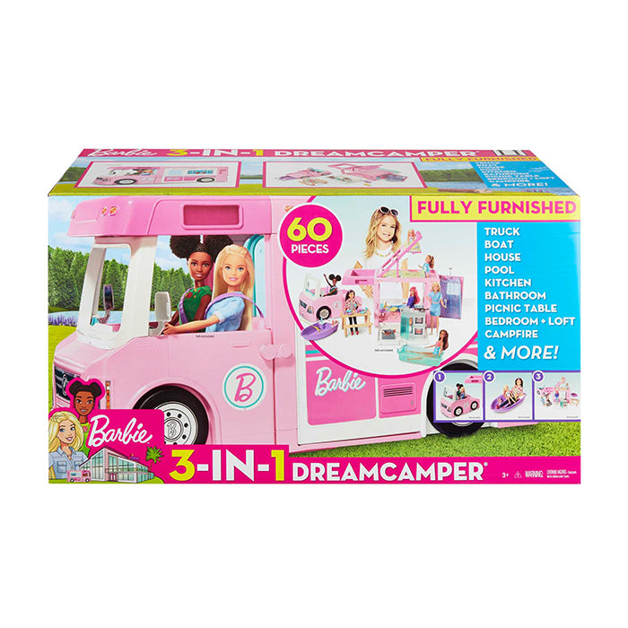 Camper, Doll Playset With 50 Accessories, Truck, Boat And House, 3-In-1 Dream Camper - GHL93 DOLLS &amp; PLAYSETS by BARBIE at Sundora