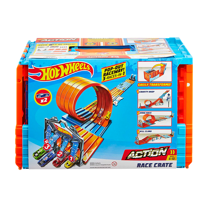Race Crate With 3 Stunts in 1 Set Portable Easy Storage Ages 6 To 10 - GKT87 TRACKSETS &amp; PLAYSETS by HOT WHEELS at Sundora