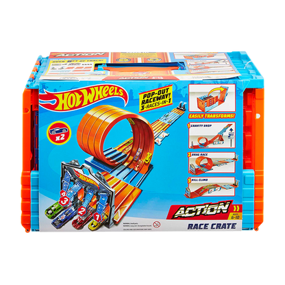 Race Crate With 3 Stunts in 1 Set Portable Easy Storage Ages 6 To 10 - GKT87 TRACKSETS &amp; PLAYSETS by HOT WHEELS at Sundora