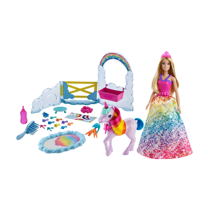 Dreamtopia Unicorn Pet Playset With Royal Fashion Doll, Unicorn Toy, Color Change, Potty Feature &amp; 18 Accessories - GTG01 DOLLS &amp; PLAYSETS by BARBIE at Sundora