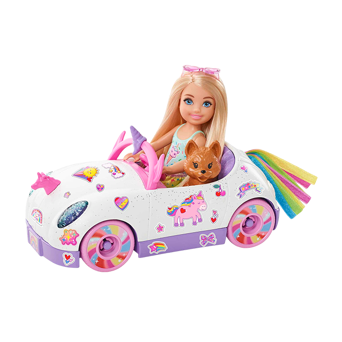 Club Chelsea Doll (6-Inch Blonde) With Open-Top Unicorn Car &amp; Sticker Sheet - GXT41 DOLLS &amp; PLAYSETS by BARBIE at Sundora