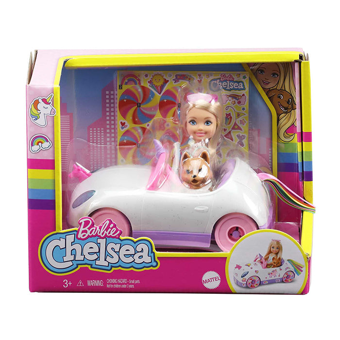 Club Chelsea Doll (6-Inch Blonde) With Open-Top Unicorn Car &amp; Sticker Sheet - GXT41 DOLLS &amp; PLAYSETS by BARBIE at Sundora