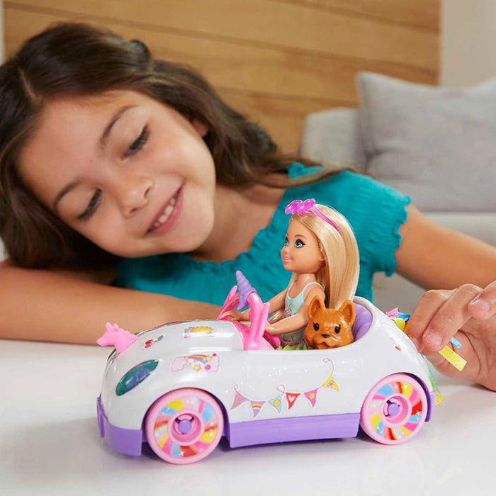 Club Chelsea Doll (6-Inch Blonde) With Open-Top Unicorn Car &amp; Sticker Sheet - GXT41 DOLLS &amp; PLAYSETS by BARBIE at Sundora