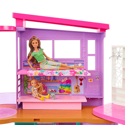 VACATION HOUSE 42" DOLLHOUSE PLAYSET WITH 2 LEVELS, 6 ROOMS, ELEVATOR SWING &amp; 30+ PIECES DOLLS by BARBIE at Sundora