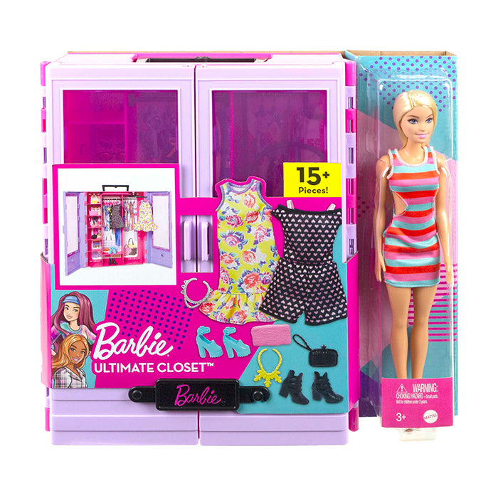 Ultimate Closet Doll and Playset Portable Fashion Toy with Doll, Clothes and Accessories - HJL66 DOLLS &amp; PLAYSETS by BARBIE at Sundora