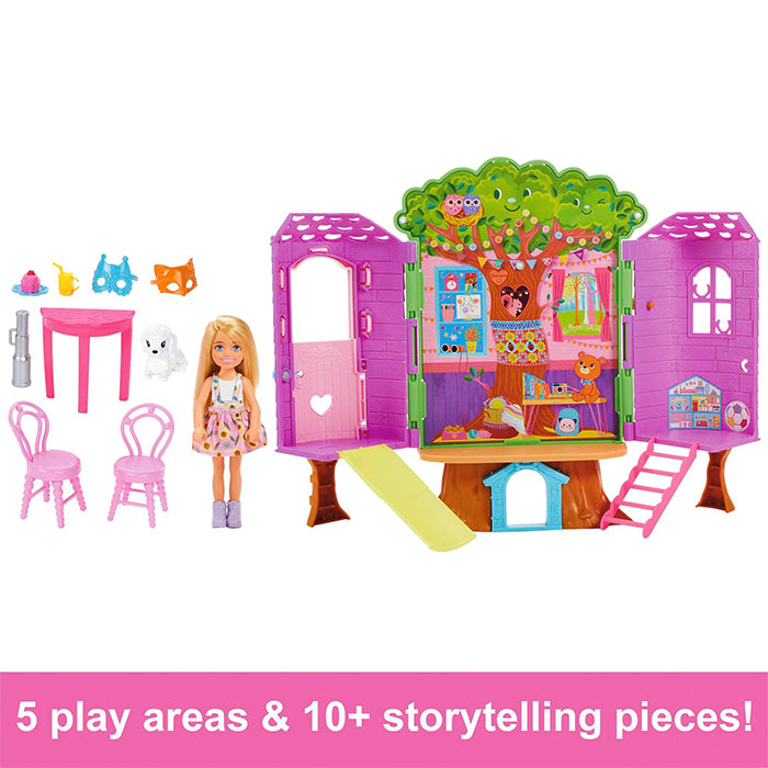 Chelsea Doll And Treehouse Playset With Pet Puppy - HPL70 DOLLS &amp; PLAYSETS by BARBIE at Sundora
