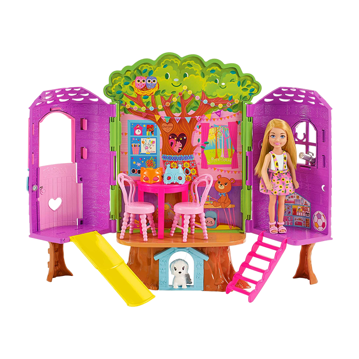 Chelsea Doll And Treehouse Playset With Pet Puppy - HPL70 DOLLS &amp; PLAYSETS by BARBIE at Sundora