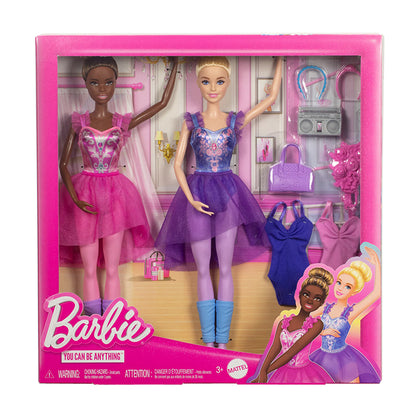 Ballet Room Set With 2 Ballerina Fashion Dolls, Extra Look &amp; Dance Accessories - HXC37 DOLLS by BARBIE at Sundora
