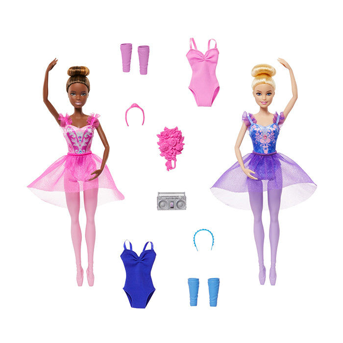 Ballet Room Set With 2 Ballerina Fashion Dolls, Extra Look &amp; Dance Accessories - HXC37 DOLLS by BARBIE at Sundora