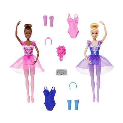 Ballet Room Set With 2 Ballerina Fashion Dolls, Extra Look &amp; Dance Accessories - HXC37 DOLLS by BARBIE at Sundora