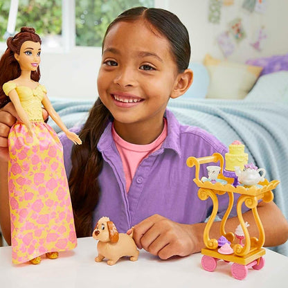 Belle Doll with Shiny Clothing, Tea Cart, Friends and Food Pieces, Teatime Cart Playset PRINCESS DOLLS by DISNEY PRINCESS at Sundora