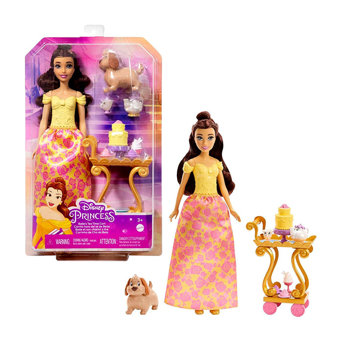Belle Doll with Shiny Clothing, Tea Cart, Friends and Food Pieces, Teatime Cart Playset PRINCESS DOLLS by DISNEY PRINCESS at Sundora