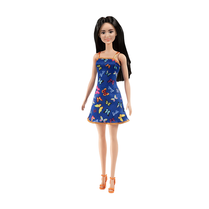 Barbie with Colorful Butterfly and Barbie Print Blue Dress &amp; Strappy Heels DOLLS by BARBIE at Sundora
