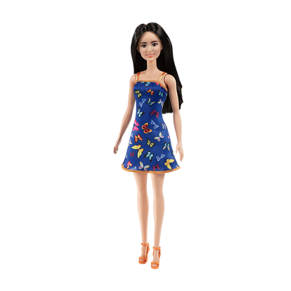 Barbie with Colorful Butterfly and Barbie Print Blue Dress &amp; Strappy Heels DOLLS by BARBIE at Sundora