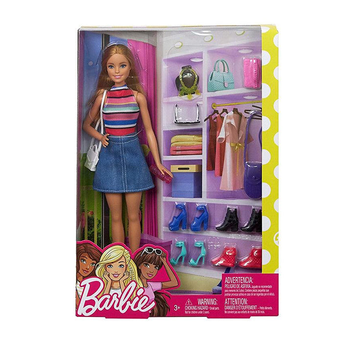 Doll with Colorful Striped Bodysuit, Denim Skirt and Accessories DOLLS &amp; PLAYSETS by BARBIE at Sundora