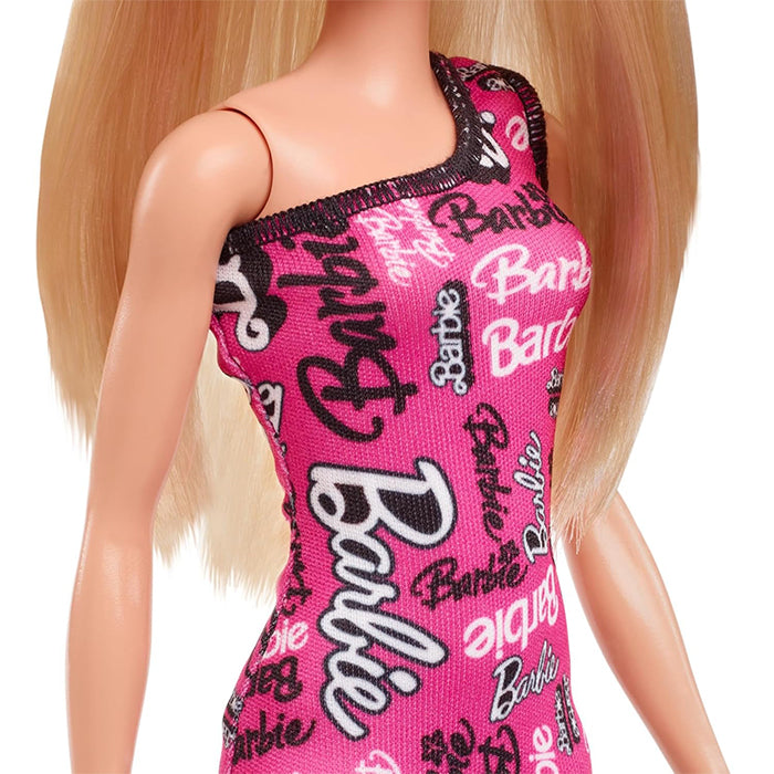 Fashion Doll with Straight Blonde Hair Wearing Removable Pink Dress with Print &amp; Shoes DOLLS by BARBIE at Sundora