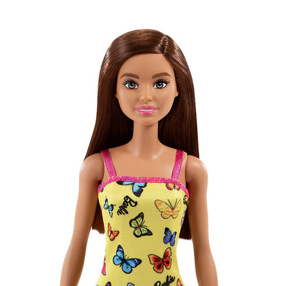 Barbie with Colorful Butterfly and Barbie Print Yellow Dress &amp; Strappy Heels DOLLS by BARBIE at Sundora