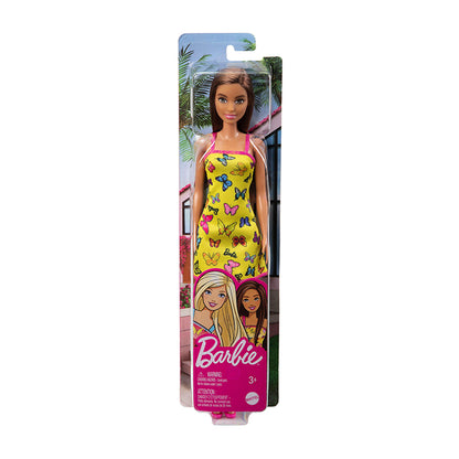 Barbie with Colorful Butterfly and Barbie Print Yellow Dress &amp; Strappy Heels DOLLS by BARBIE at Sundora