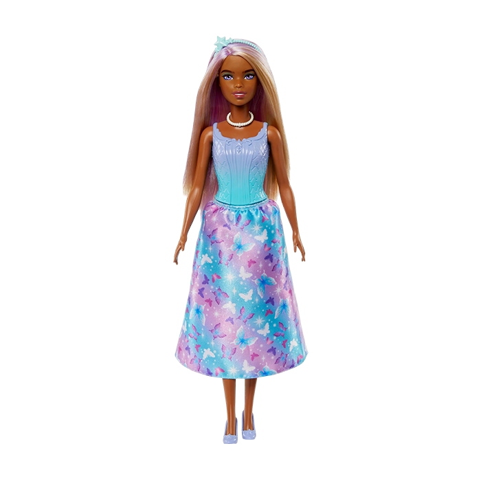 Royal Doll with Purple-Highlighted Fantasy Hair and Colorful Accessories and Butterfly-Print Skirt DOLLS by BARBIE at Sundora