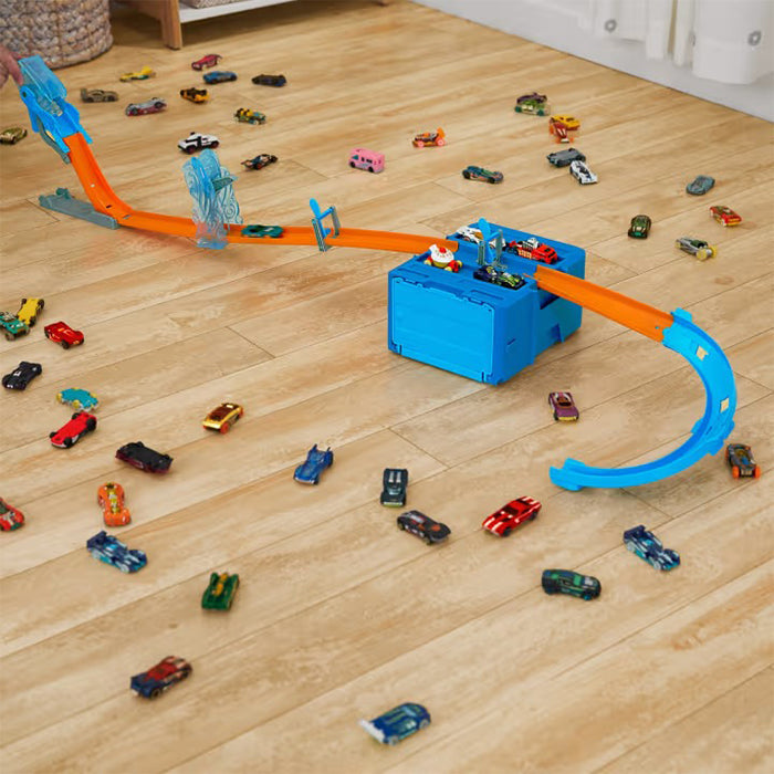 Track Set, Blue Deluxe Track Builder Pack with Wind Theme and 1 Hot Wheels Car - HNJ67 TRACKSETS &amp; PLAYSETS by HOT WHEELS at Sundora