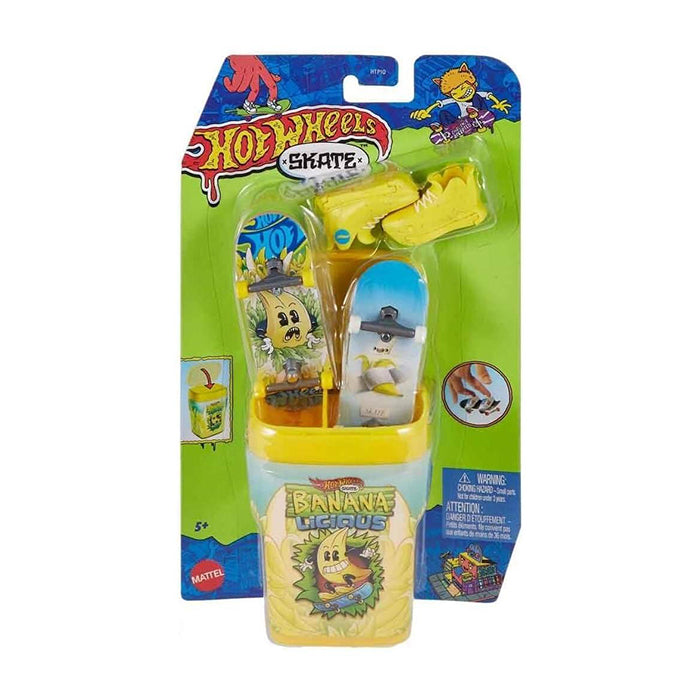 SKATE BANANA LICIOUS FLAVOR CONTAINER WITH 2 FINGERBOARDS AND 1 PAIR OF REMOVABLE SKATE SHOES FINGERBOARD TOY SET by HOT WHEELS at Sundora